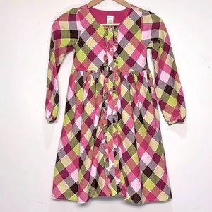 Gymboree Girls Pink & Green Plaid Cotton Flannel Fit & Flare Midi Dress Size 8